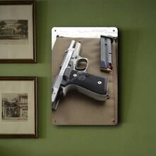 1pc Vintage Beretta 92FS Pistol Metal Sign,Funny Metal Poster ,2D Flat Printing Multipurpose Metal Decor With Pre-Drilled Holes For Easy Hanging, Room Decor,Home Decor,Kitchen Decor,Office Decor,Garden Decor,Outdoor Decor,Bedroom Decor, Living Room Decor, Cafe Decor, Restaurant Decor, Garage Decor, Bar Decor
