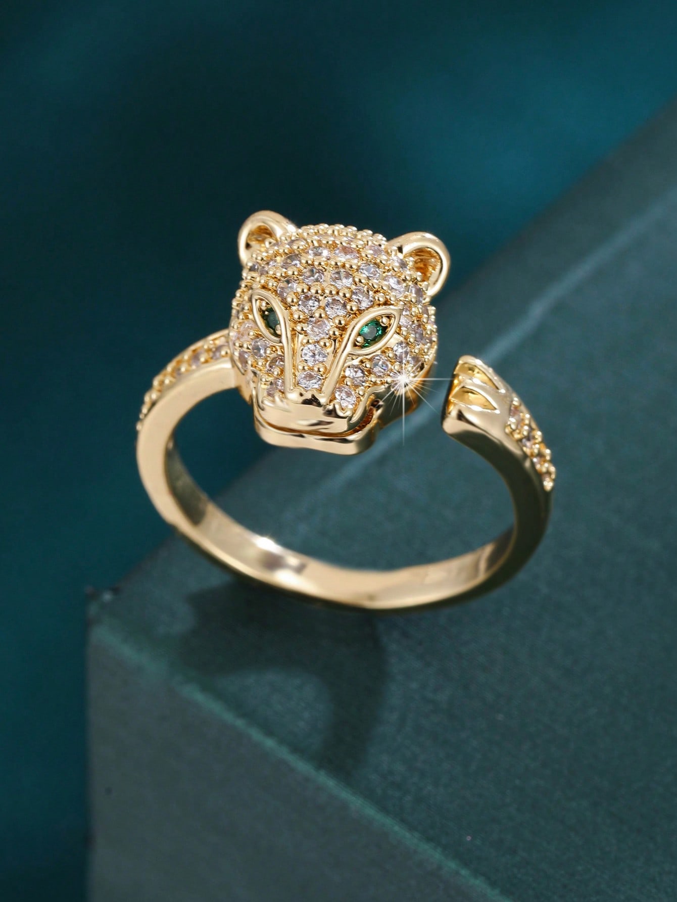 خاتم مفتوح، مطلي بالذهب عيار 18 قيراط منقوش بالزرك...