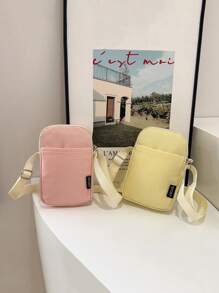 1 件简约纯色斜挎手机包，轻巧多功能，配有前袋和可折叠肩带，适合男孩和女孩，非常适合日常外出、上学等。 - 純色斜背包 - 查看 4