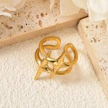 Hip-Hop Exaggerated Fashion 18k Gold-Plated Stainless Steel Star Open Ring For Men And Women