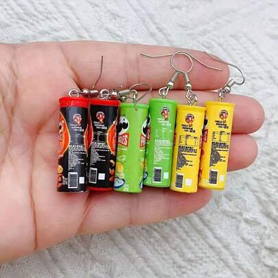 1/3 对波西米亚风格 3D 薯片树脂吊坠耳环，复古耳钉，四季时尚吊坠耳环适合日常佩戴和派对，精美的礼物选择