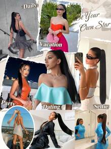 马尾辫接发，26 英寸爪形马尾辫长直合成纤维马尾辫天然柔软夹式接发马尾辫发片女士日常使用（金色）