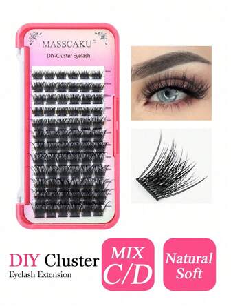 MASSCAKU Black Eyelash Extensions, Easy To Apply Makeup, Ultra Soft Lashes, Lash Clusters, Individual Lashes, False Eyelashes