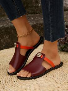 Women's Fashion Casual Multi-Color Rhinestone Embellished Outdoor Sandals - Burgundy - View 5