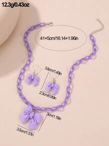 3-Piece Girls Butterfly Necklace 1pc + Earrings 2pcs Set - Purple - View 5