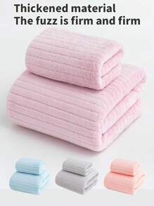 8pcs Set [4 Handkerchiefs + 2 Towels + 2 Bath Towels] Coral Fleece Striped Hand Towel, Face Towel, Bath Towel Bath Set, Lightweight, Skin-Friendly, Highly Absorbent, Suitable For Bathing, Face Washing, Traveling, Camping, Salons, Etc. Summer,Holiday
