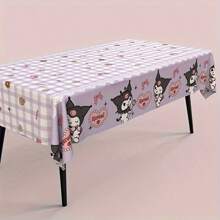 Sanrio Mantel desechable festivo de Sanrio Kuromi y amigos - plástico, diseño de dibujos animados lindos con globos, flores y corazones | Perfecto para cumpleaños, bodas y picnics, globos de cumpleaños