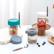 2 słoiki na owsiankę nocną, pojemnik na owsiankę nocną z pokrywką i łyżką, 16 uncji płatków zbożowych, mleka, warzyw i sałatek owocowych, pojemnik do przechowywania z oznaczeniami pomiaru - Wielokolorowe - Zobacz 5