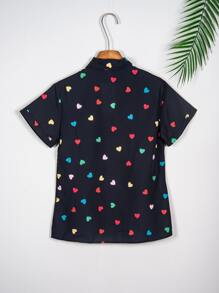 EMODA CREPE BLOUSE WITH HEART AND BUTTON #SHIRT#HEARTSHIRT - Black - View 3