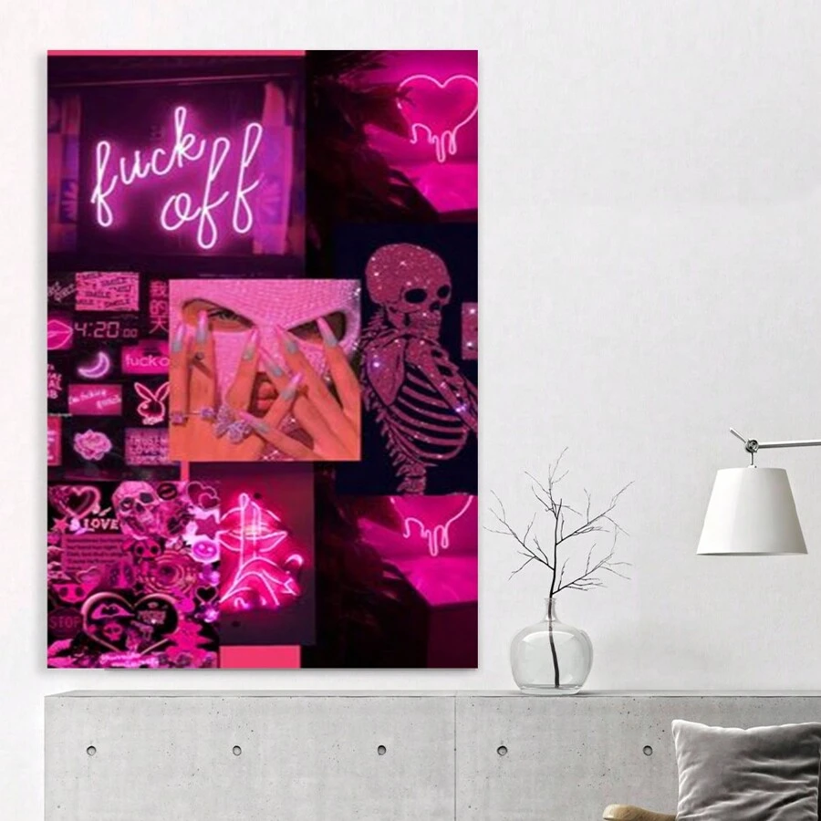 Pink Mosaic Personality Canvas Painting, Personality Creative Home Decoration, High Quality Decorative Posters, Dormitory, Gym, Bar, Cafe, Arcade, Room Living Room Wall Decoration Painting, Perfect Gift,Framed Canvas Painting - Framed(框架) - 查看 1