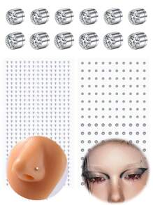 AVYRING Fake Nose Stud Fake Nose Ring Stud Fake Nose Piercing Fake Eyebrow Ring Stick On Fake Lip Piercing For Women Fake Earring Stud