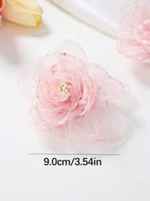 2 件套 女婴儿童淡粉色仿雪纺褶皱花朵发夹刘海发饰，日常使用，春夏