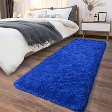 Soft Fluffy Shag Throw Area Rug, 2x4 Black, Non-Slip Bedroom, Hallways, Bedside, Dorm, Living Room - Long Shaggy Rug - Biru Kerajaan - View 6