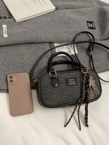 New Soft Leather Boston Tote Bag With Plush Doll Charm, Spacious Shoulder Bag, Suitable For Commuting In All Seasons - Black - View 7