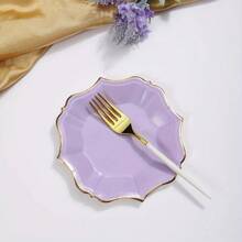 60 Stück lila mit goldener Folie Einwegpappteller für Party/Hochzeit/Geburtstag, 30 Mittagsteller und 30 Dessert-/Salateller