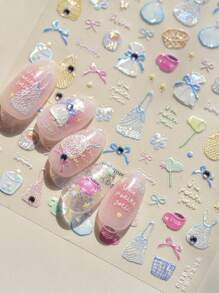 1 件装可爱卡通店铺梦幻网袋水钻蝴蝶结美甲贴纸指甲装饰手工指甲配件 DIY