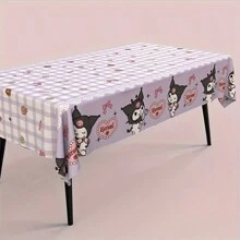 Sanrio Mantel desechable festivo de Sanrio Kuromi y amigos - plástico, diseño de dibujos animados lindos con globos, flores y corazones | Perfecto para cumpleaños, bodas y picnics, globos de cumpleaños