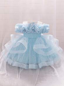 Baby Mädchen Pailletten Tüll Mesh Patchwork Süßes Prinzessin Kleid, geeignet für Geburtstagsfeiern, Blumenmädchen, Hochzeiten, ohne Haarband