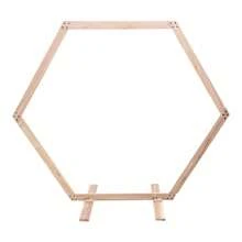 YUNRUX Arche de mariage hexagonale en bois 233x225cm, arche de mariage élégante en bois avec base, tonnelle hexagonale en bois pour décoration de fête d'anniversaire de mariage