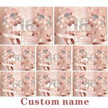 Pancarta de fondo personalizada Nombre: Feliz cumpleaños, 16º y 18º, 30º, 40º, 50º, 60º, 70º, 80º Decoraciones de fiesta de cumpleaños con globos rosas brillantes, decoración de la mesa del pastel con nombre personalizado, material base de etileno, calidad de fotografía de fondo, artículos para despedida de soltera - Multicolor - Ver 2