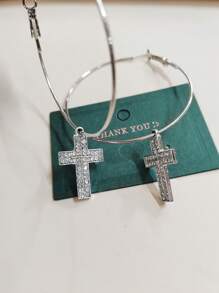 Pendientes de aro grande con cruz de cristal, joyería para mujeres