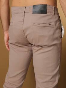 Men's Tailored Twill Trousers With Knife Pocket And Built-In Pocket - Brown - View 2