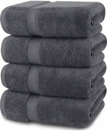 4 Packs Premium Bath Towels Set, 27 By 54 Inches, 100% Ring Spun Cotton 600GSM, Lightweight And Highly Absorbent Quick Drying Towels, Perfect For Daily Use, GreySummer,Holiday Home Bathroom Decor