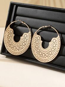 1 Pair Fashionable Oversize Geometric Hollow Asymmetrical Hoop Earrings - Yellow Gold - View 3