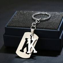 1 pièce Porte-clés Initiale A-Z 26, étiquette de clé en acier inoxydable, anneau porte-clés, pendentif de sac, cadeau de style unisexe Punk & Hip-Hop pour la Saint-Valentin