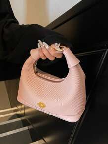 1pc Women's Faux Snake Skin Woven Solid Color PU Leather Tote Bag, Versatile & Fashionable - Pink - View 5
