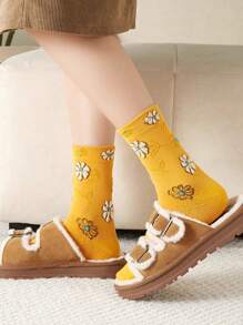 3 Pairs Random Women Floral Pattern Mid-Calf Socks, Cute Fashion Casual Breathable Sports Socks For Spring/Autumn, Suitable For Daily Wear