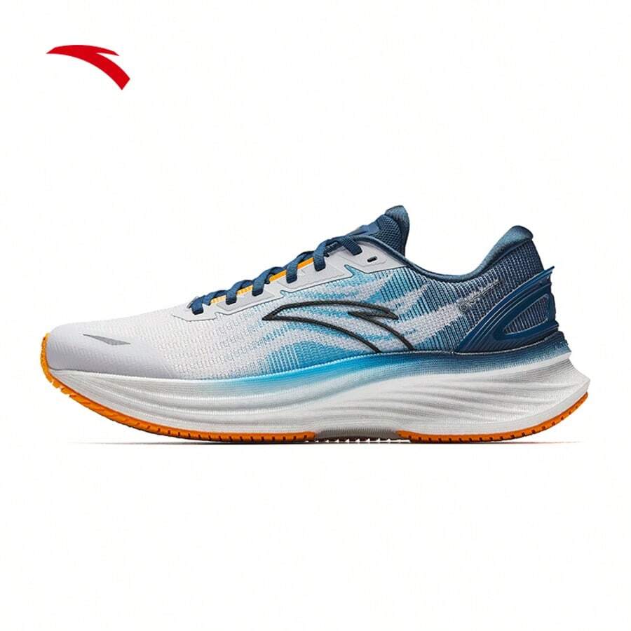 Anta Zapatillas deportivas para correr con tecnología de cojín de nitrógeno de 5ª generación Crunch SE, modelo primavera 2025 para hombres - Blanco puro/Azul oscuro/Azul celeste -2 - Ver 1