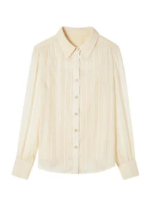 YUXIN Elegancka francuska bluzka z szyfonu z kołnierzykiem polo, wiosenne nowości, prążkowany żakardowy wzór, długi rękaw - Morela - Zobacz 8