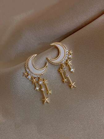 1 对时尚水晶星月吊坠耳环（女士款）