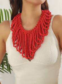 手工木珠 V 型项链，夸张非洲新娘配饰，派对装饰品，厂家直销，天然木珠，偶尔有瑕疵或色差，不属于瑕疵 - 心形項鍊 - 查看 15