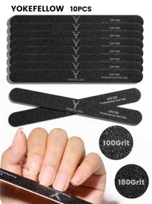 YOKEFELLOW 10 limas de uñas de grano 100/180, 180/240, profesionales, reutilizables, color negro, herramienta de manicura adecuada tanto para uñas acrílicas como naturales, herramienta de manicura y pedicura para mujeres y niñas, salón de uso doméstico