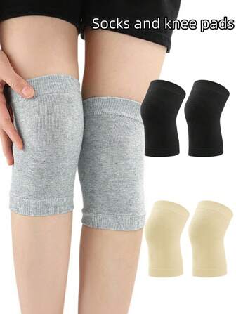 1 Pair Knee Pads Elastic Support Gym Knee Sleeve Elasticated Bandage Warm Kneepads, Protective Sports Cycling Dancing Air-Conditioned Room Warm Cotton Knee Pads