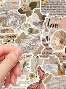 30 piezas/paquete Pegatinas de palabras gráficas vintage retro para manualidades de scrapbooking, planificadores, diarios, cuadernos, laptops, decoración de tumblers, de vuelta a la escuela