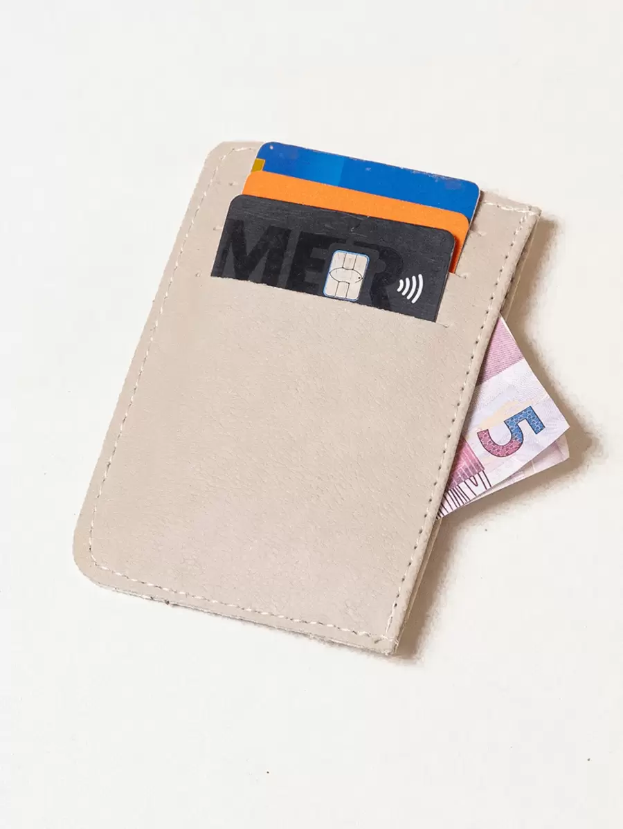 Porta Cartão Carteira Slim Fininho Masculino e Feminino Compacto Prático - Bege - Visão 1