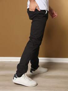 Men's Tailored Twill Trousers With Knife Pocket And Built-In Pocket - Black - View 4
