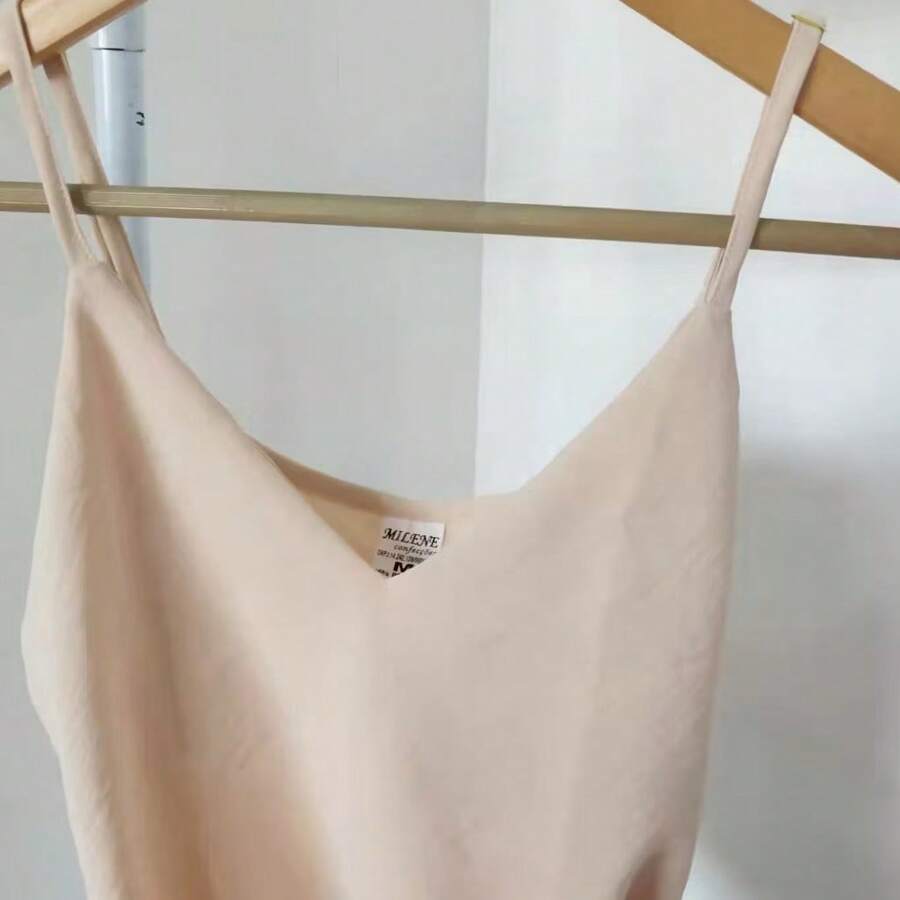 Women's Tank Top With Adjustable Straps Basic Crepe V1 Collar Strapless Tank Top Various Colors D-32 - Beige - View 1