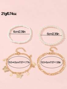 4pcs/Set Beach Style Star & Butterfly Faux Pearl Beaded Anklet Accessories For Girls