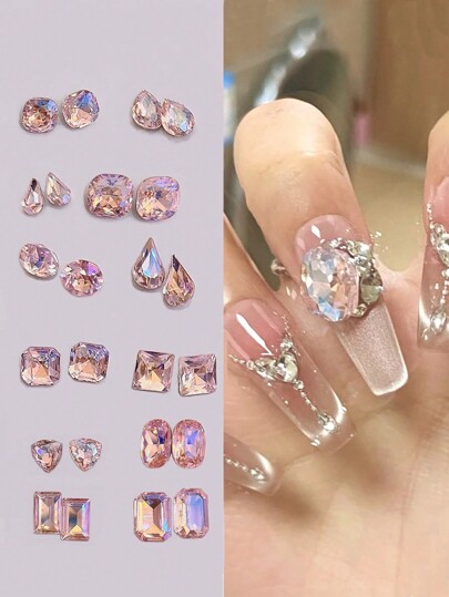 30 peças de decoração de strass para unhas com aurora rosa iridescente - strass assimétricos sortidos com fundo afiado, coração superbrilhante distorcido faça você mesmo, borboleta, formas grossas para design de unhas, suprimentos para unhas, pingentes para unhas, joias para unhas