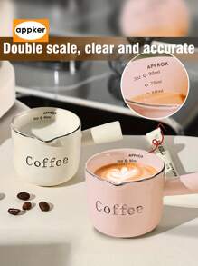APPKER 粉色浓缩咖啡杯、浓缩咖啡陶瓷量杯、带手柄的 90 毫升浓缩咖啡杯、带 V 形嘴的浓缩咖啡杯、用于制作浓缩咖啡起泡的咖啡壶