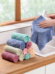 1/5/10/20pcs Random Color Household Thickened Kitchen Rag, Dishcloth, Special For Cleaning, Bamboo Fiber Absorbs Water, Does Not Shed Lint, Does Not Stick To Oil,Kitchen,Bathroom,Home,Household Supplies