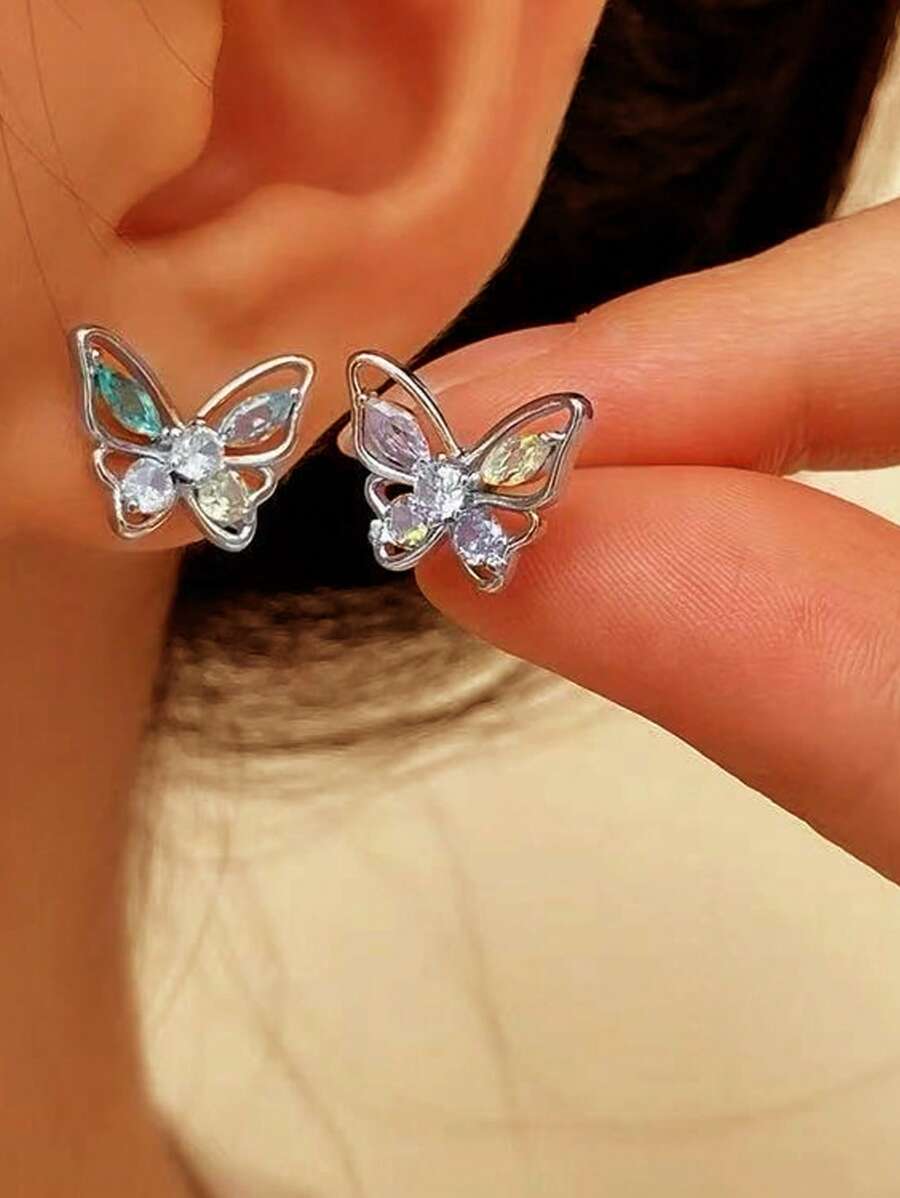 1 对可爱昆虫迷你耳钉，时尚方晶锆石彩色耳环，全新夏季风格