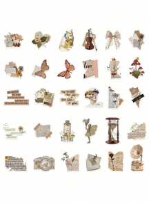 30 piezas/paquete Pegatinas de palabras gráficas vintage retro para manualidades de scrapbooking, planificadores, diarios, cuadernos, laptops, decoración de tumblers, de vuelta a la escuela