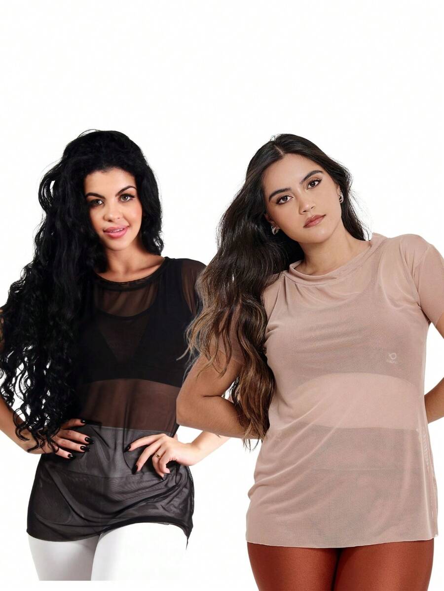 KIT 2 Tulle Fitness Gym Tops 10736 - Màu be - Xem 1