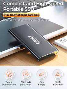 2TB externe SSD - bis zu 550MB/s - USB-C, USB 3.2 Gen 2x2 für PC, Fotografen, Kreativschaffende und Gaming, 1TB 512GB 256GB externe SSD