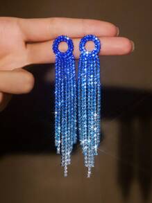 1 Pair Chic Rhinestone Alloy Geometric Tassel Earrings, Suitable For Women's Daily Wear - Multicolor - View 13